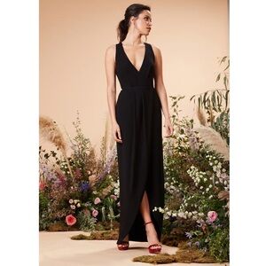 Dress The Population Ariel Racerback Faux Wrap Crepe Gown Nwot